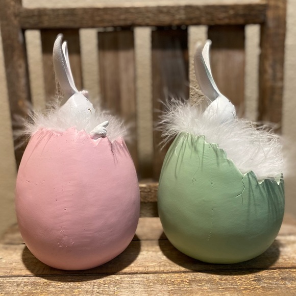 Easter Bunny Decor Set of 2, Bunnies Hatching In Easter Eggs Resin Decor - Picture 3 of 13